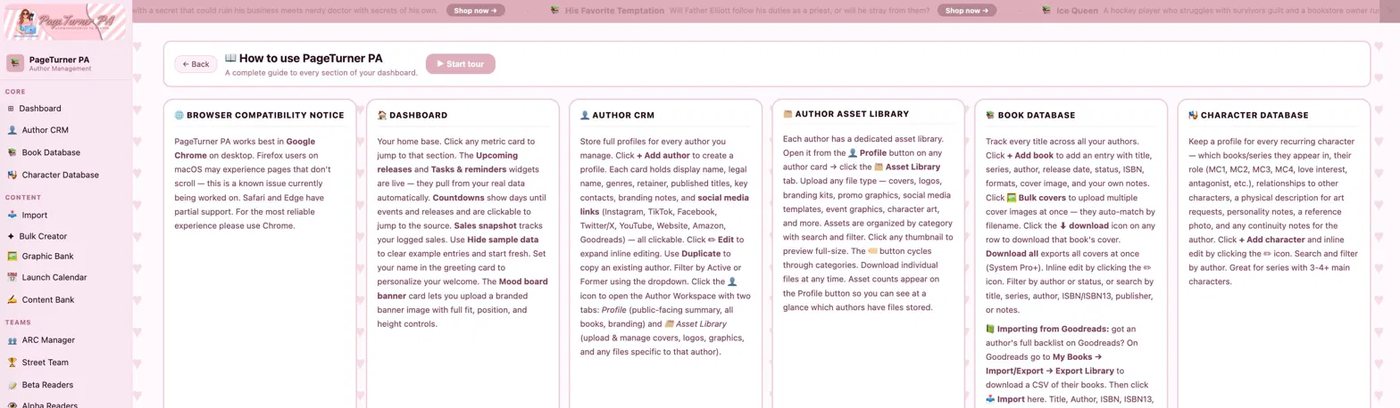 PageTurner PA built-in how-to guide