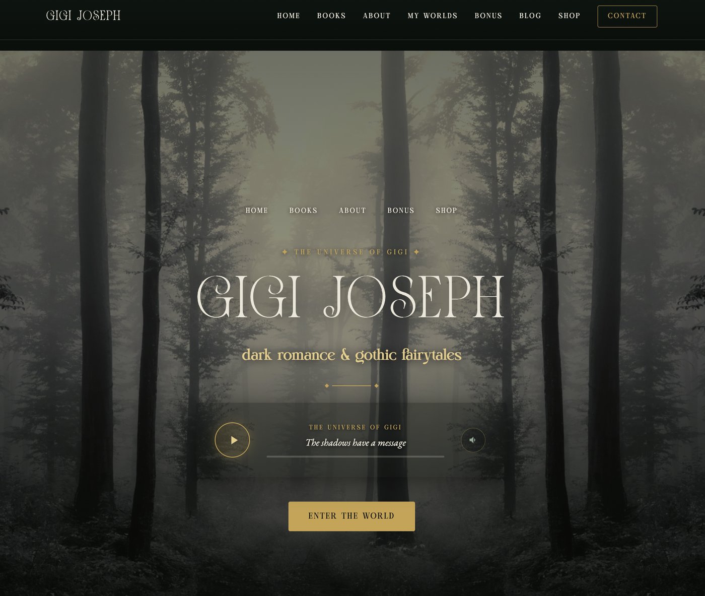 The Universe of Gigi homepage with intro audio player