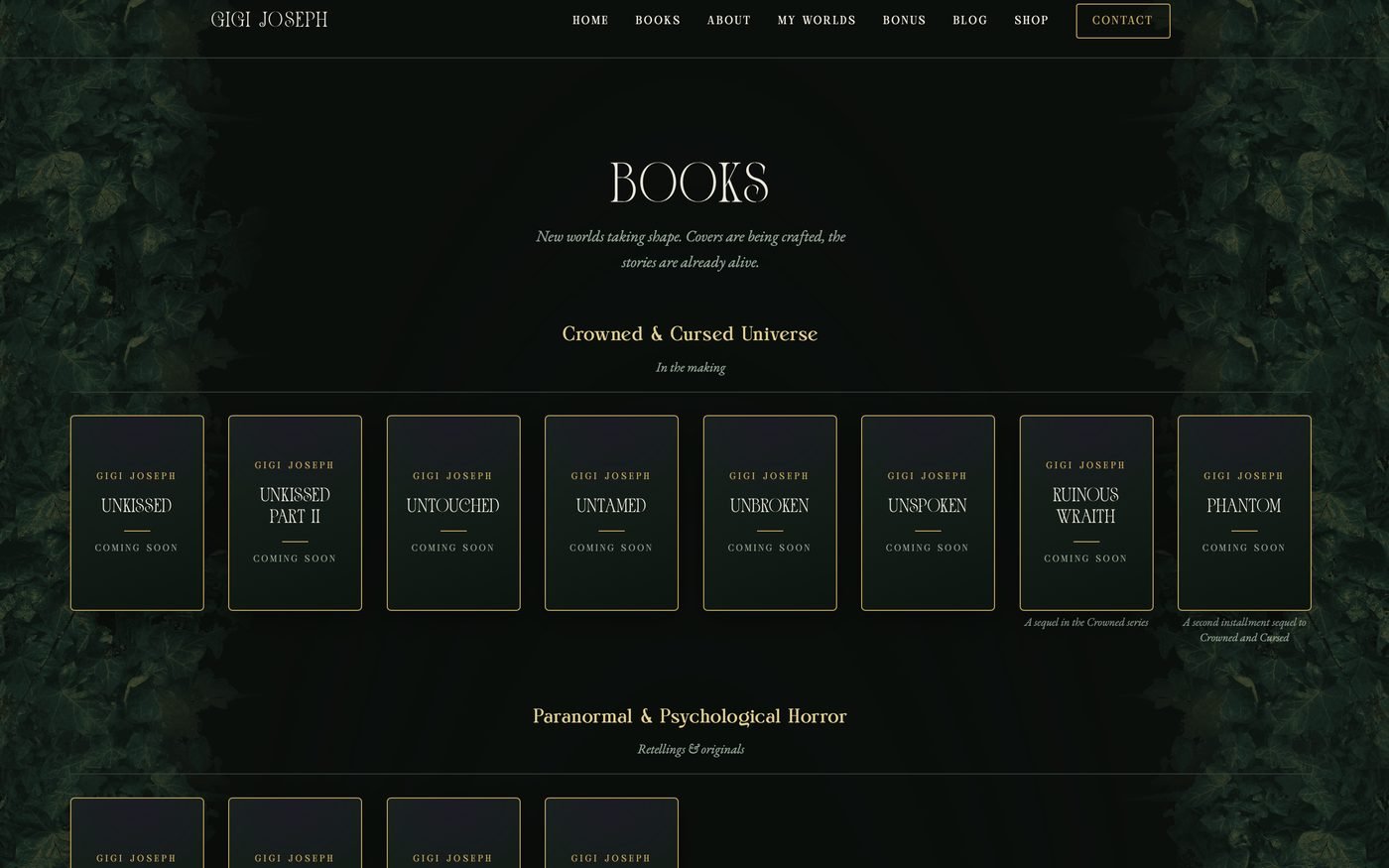 Gigi Books page after