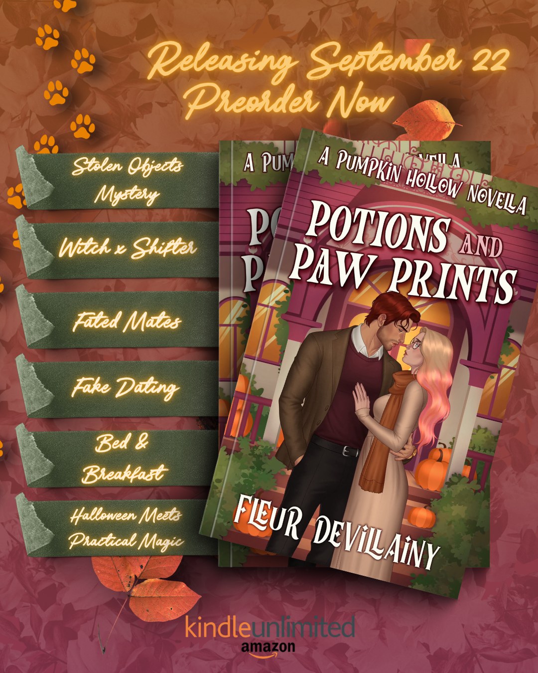 Potions and Paw Prints preorder announcement graphic for Fleur Devillainy