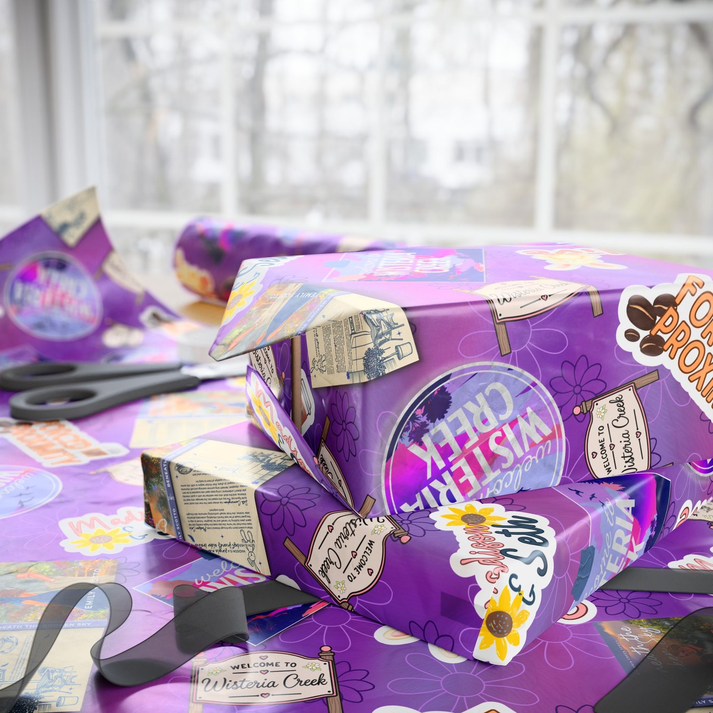 Wisteria Creek custom wrapping paper design for Emily Scotto